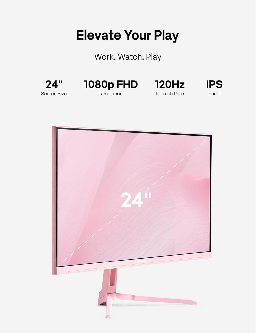 Pixio PX246 Wave Pink 24 inch 120Hz Refresh Rate FHD 1080p Resolution IPS Panel 4ms GTG Response Time Gaming Monitor with Adaptive Sync