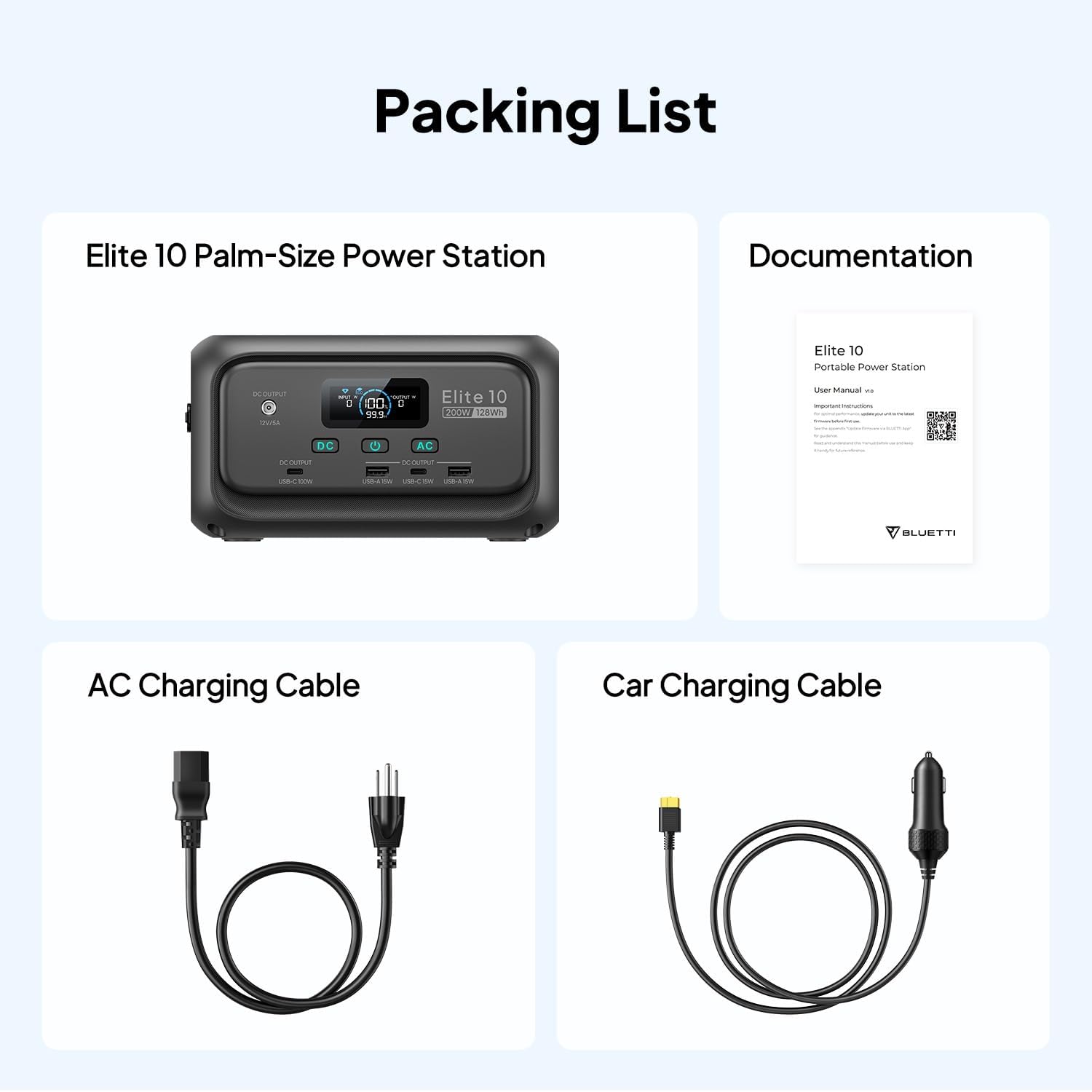 BLUETTI Elite 10 Mini Portable Power Station, 128Wh LiFePO4 Battery with 200W AC Outlet, Flight-Approved Power Bank for Travel, Fast Recharge Solar Generator for Camping & Outage Emergency Backup