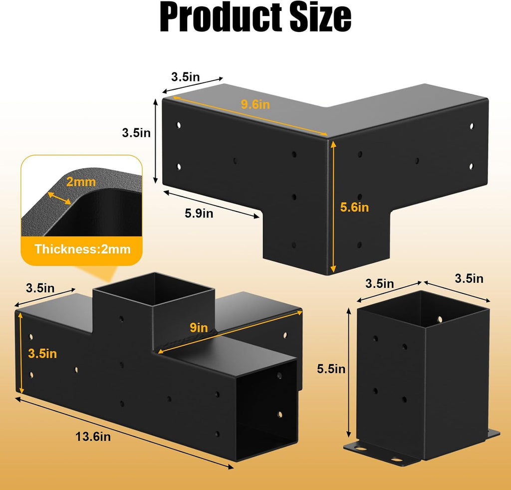 Pergola Kit, Pergola Bracket kit for 4'x 4' (Actual 3.5' X 3.5') Lumber, DIY Pergolas Brackets with 3-Way & 4-Way Corner Bracket, Gazebo Brackets Kits for Gardens, Pergolas, Courtyard (12 pc)