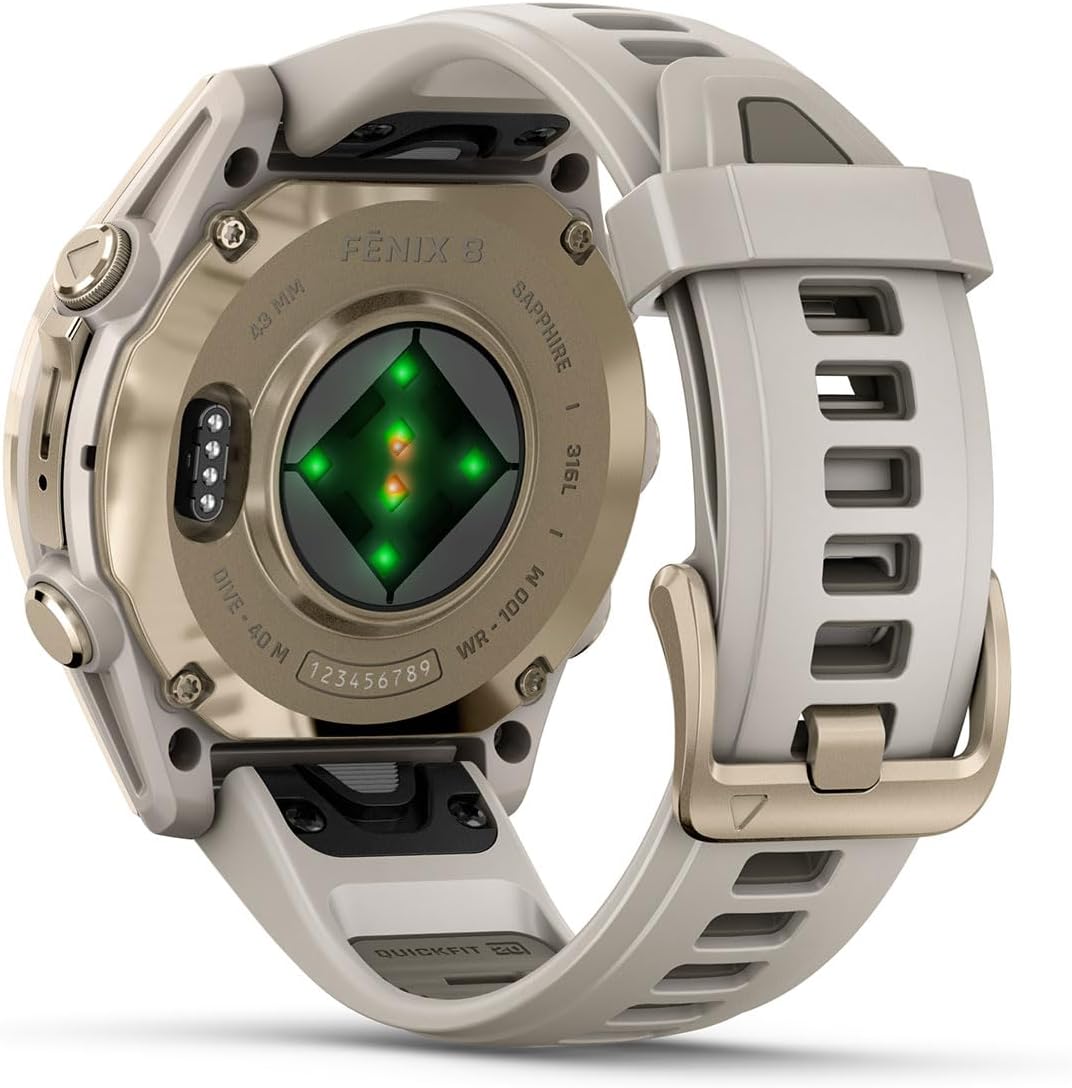 Garmin Fenix 8 AMOLED Sapphire (43mm, Soft Gold/Dark Sandstone) Multisport GPS Smartwatch Gift Box Bundle - 1.3' Touchscreen, Built-in LED Flashlight with PlayBetter Charger, Screens, Adapter, Case