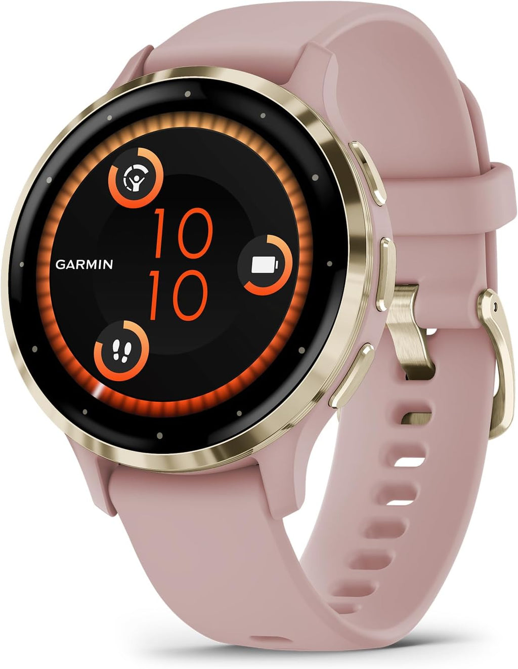 Garmin Venu 3S Running GPS Smartwatch with AMOLED Display, Advanced Health, Fitness Features, Up to 14 Day Battery Life with Signature Series Modern Power Stand | Gold with Dust Rose Silicone Band