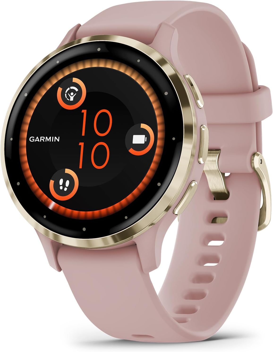 Garmin Venu 3S Running GPS Smartwatch with AMOLED Display, Advanced Health, Fitness Features, Up to 14 Day Battery Life with Signature Series Modern Power Stand | Gold with Dust Rose Silicone Band