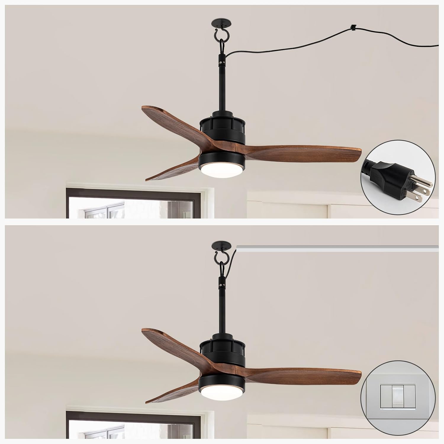 EKIZNSN 42' Waterproof Outdoor Ceiling Fan for Gazebo with Hook - Damp Rated Hanging Fan with Light