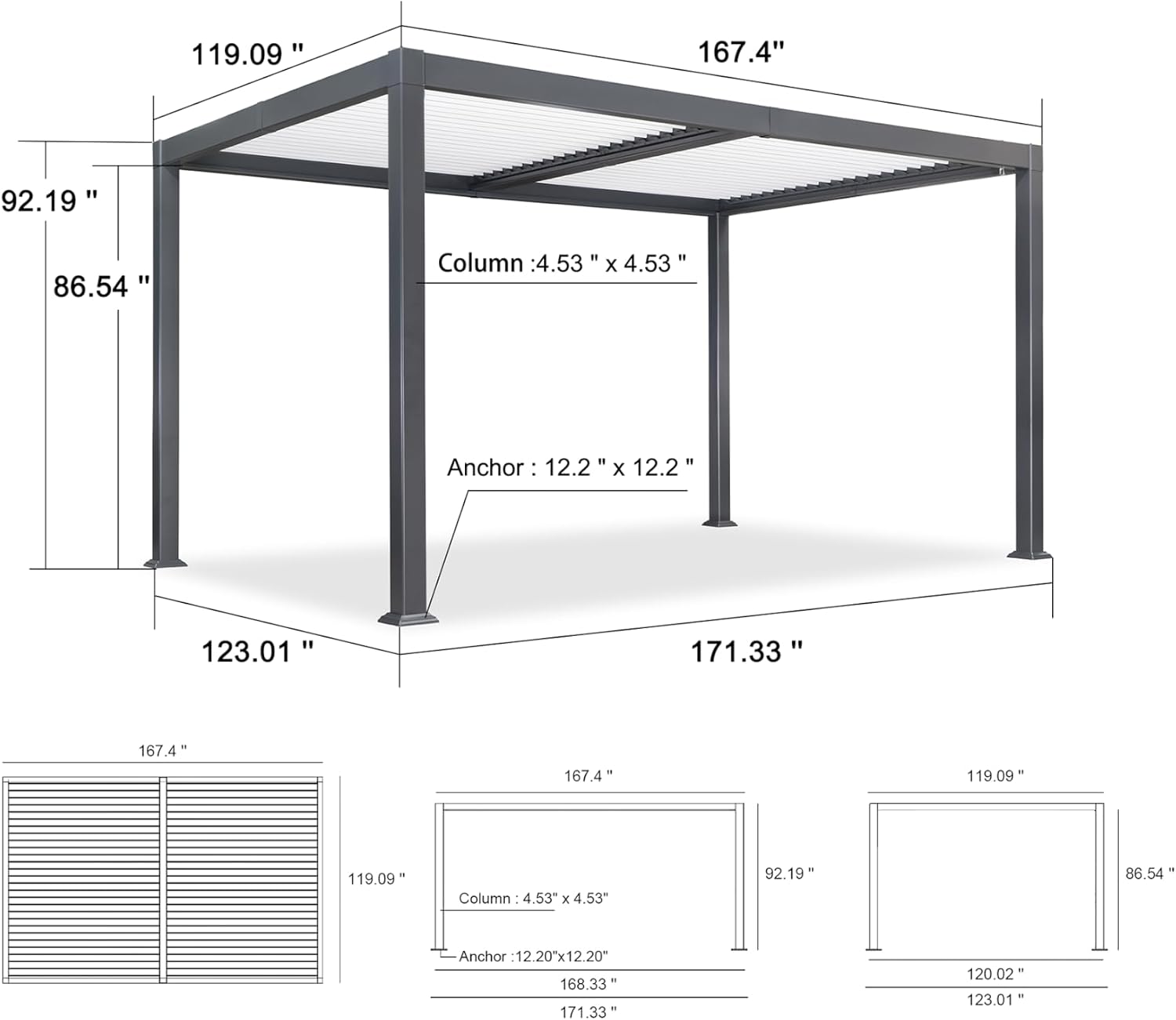 PURPLE LEAF Louvered Pergola 10' x 14' Outdoor Aluminum Pergola with White Adjustable Rainproof Roof Grey Frame Hardtop Gazebo for Patio Deck Garden