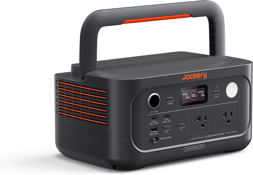 Jackery Explorer 500 v2 Portable Power Station, 512Wh LiFePO4 Battery, 500W AC/1000W Peak, Solar Generator for Camping, Outdoors, and Power Outages