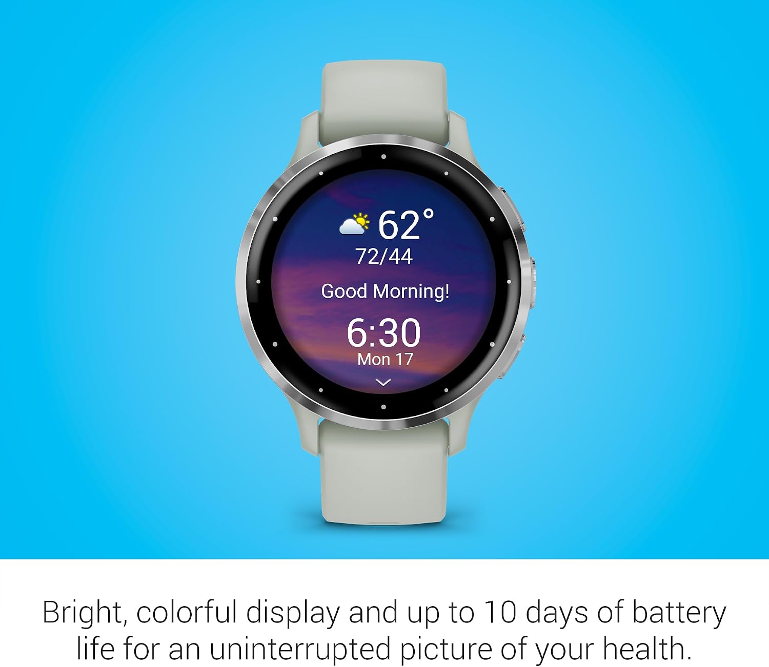 Garmin Venu 3S Running GPS Smartwatch with AMOLED Display, Advanced Health, Fitness Features, Up to 14 Day Battery Life with Signature Series Modern Power Stand | Silver with Sage Gray Silicone Band