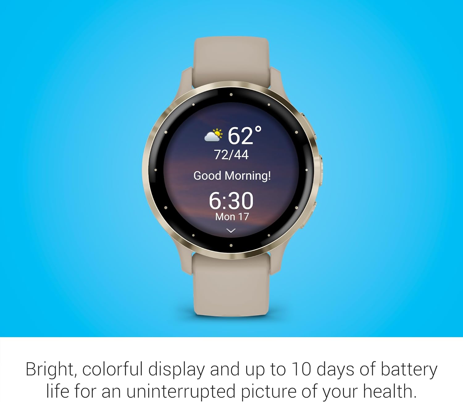 Garmin Venu 3S Running GPS Smartwatch with AMOLED Display, Advanced Health, Fitness Features, Up to 14 Day Battery Life with Signature Series Modern Power Stand | Gold with French Gray Silicone Band