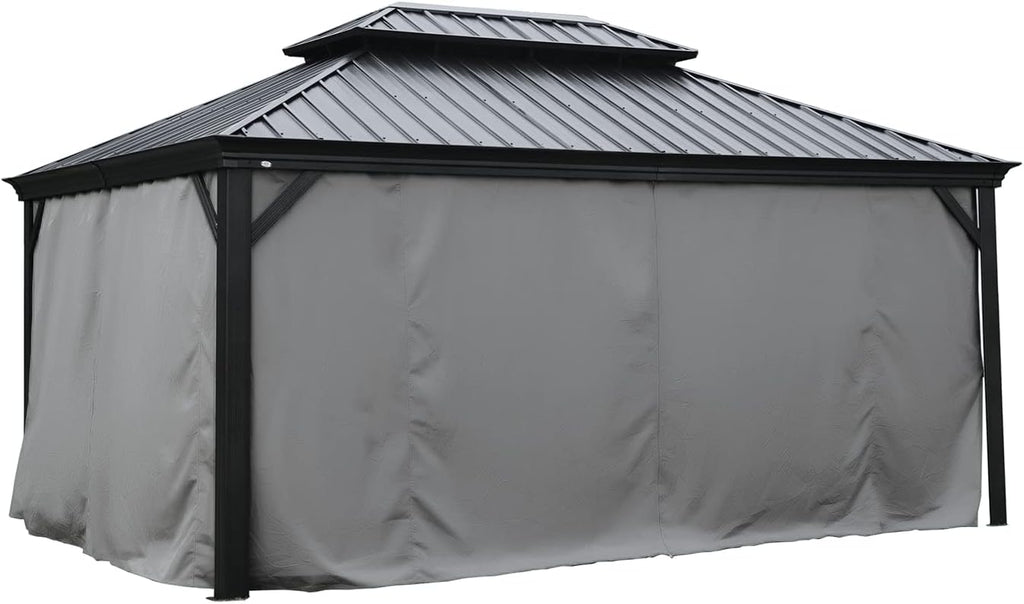 Kozyard 12' x 16'Outdoor Gazebo Privacy Curtain Sidewall, Waterproof Patio Privacy Curtain with Center-Zip Design, Replacement for Hardtop Gazebo Gray