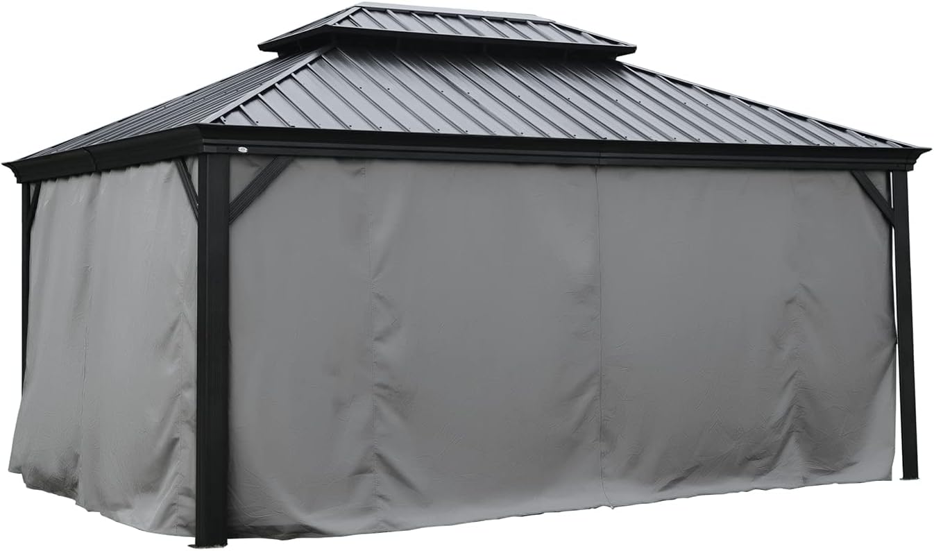 Kozyard 12' x 16'Outdoor Gazebo Privacy Curtain Sidewall, Waterproof Patio Privacy Curtain with Center-Zip Design, Replacement for Hardtop Gazebo Gray