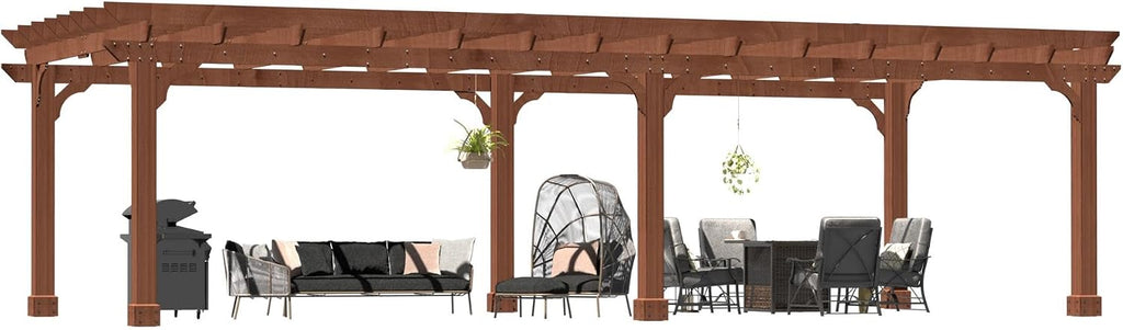 MUPATER 12x20 FT Retratable Wooden Pergola Gazebo for Patio Stakes, Quality Supported Structure, Snow and Wind Supported, Outdoor Pergola Garden Shelter Cedar Framed for Backyard,Deck,Garden