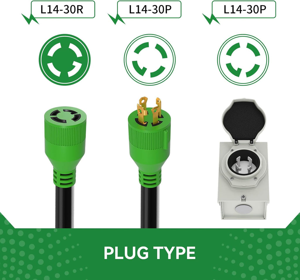 30 Amp Generator Cord 75FT and Power Inlet Box, Pre-Drilled 30 Amp Generator Inlet Box with Cord, NEMA L14-30P to L14-30R Generator Cord Waterproof Combo Kit, ETL Listed