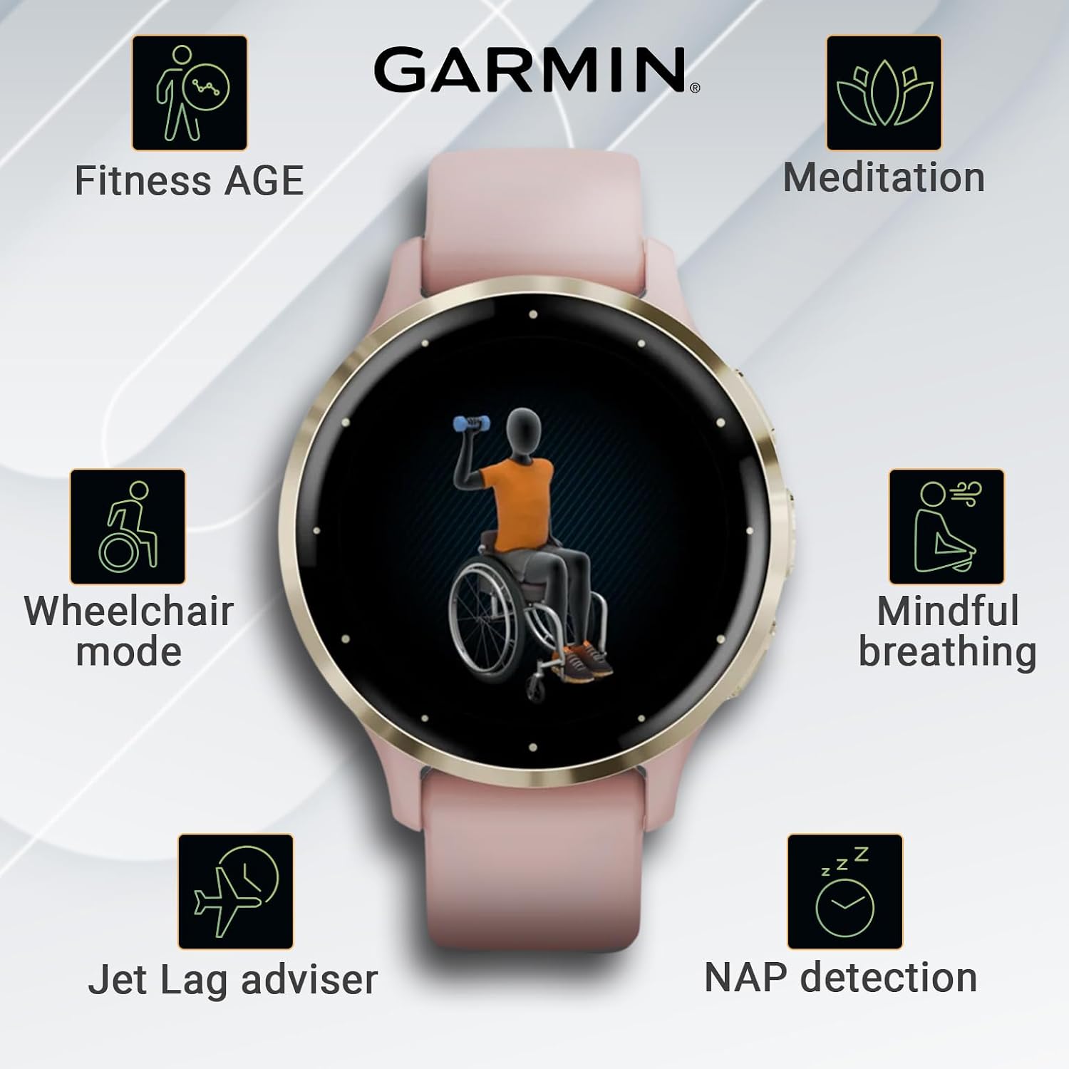 Garmin Venu 3S GPS Smartwatch, AMOLED Display 41 mm Watch, Advanced Health and Fitness Features, Up to 10 Days of Battery, Dust Rose with White Earbuds Bundle