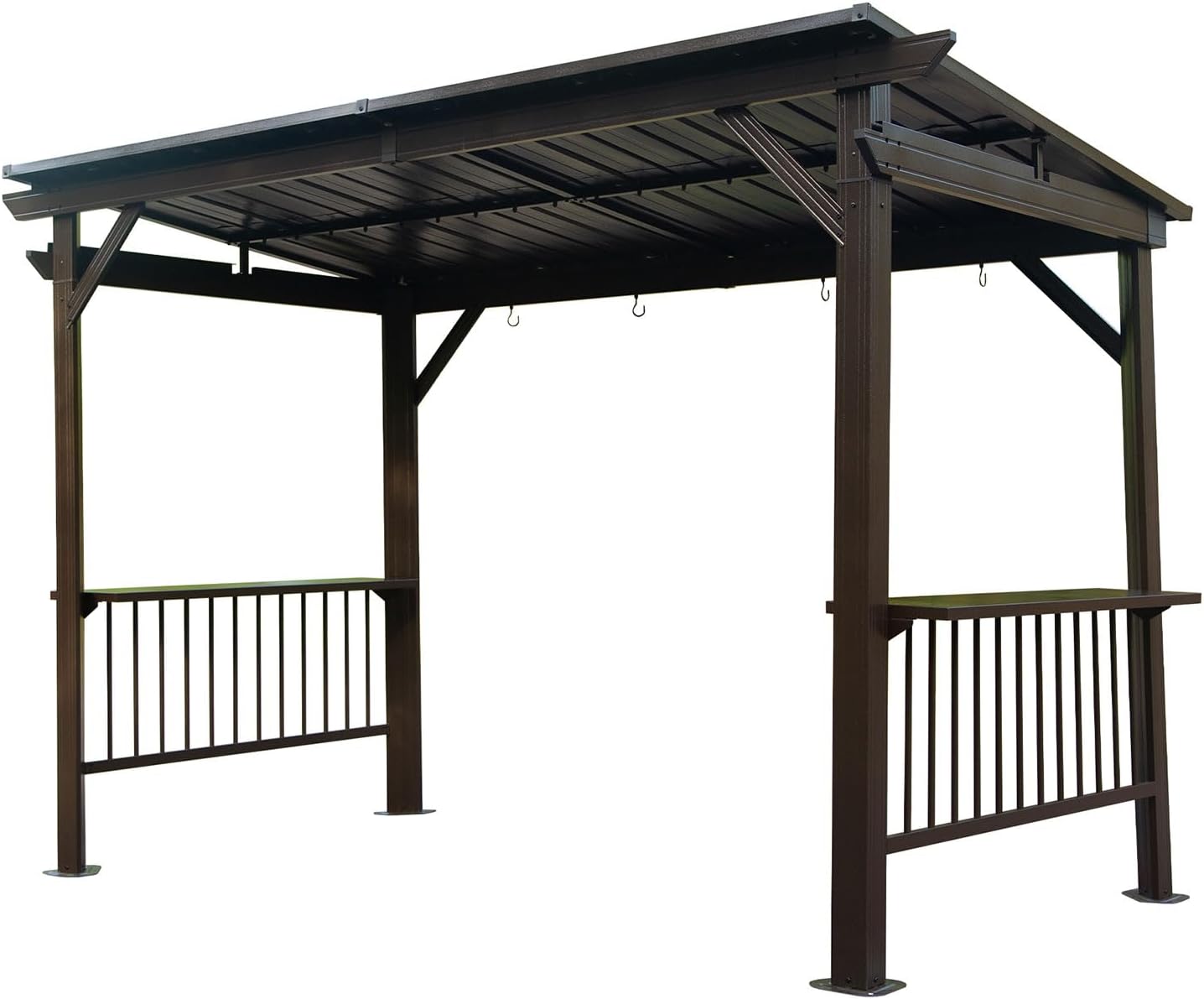 Hardtop Grill Gazebo, 2 Side Shelves & Ceiling Hooks, Permanent Outdoor BBQ Canopy with Galvanized Steel Roof, Metal All-Steel Frame for Patio, Backyard, Deck, Lawn, (Brown, 6.5x12FT Sloping Roof)