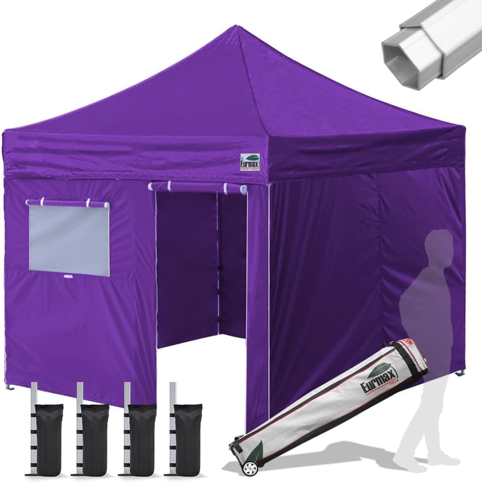 Eurmax USA Professional Pop up Canopy Wedding Party Tent Instant Outdoor Gazebo with Side Walls Aluminum Frame Commercial Grade Bonus Roller Bag(Purple)
