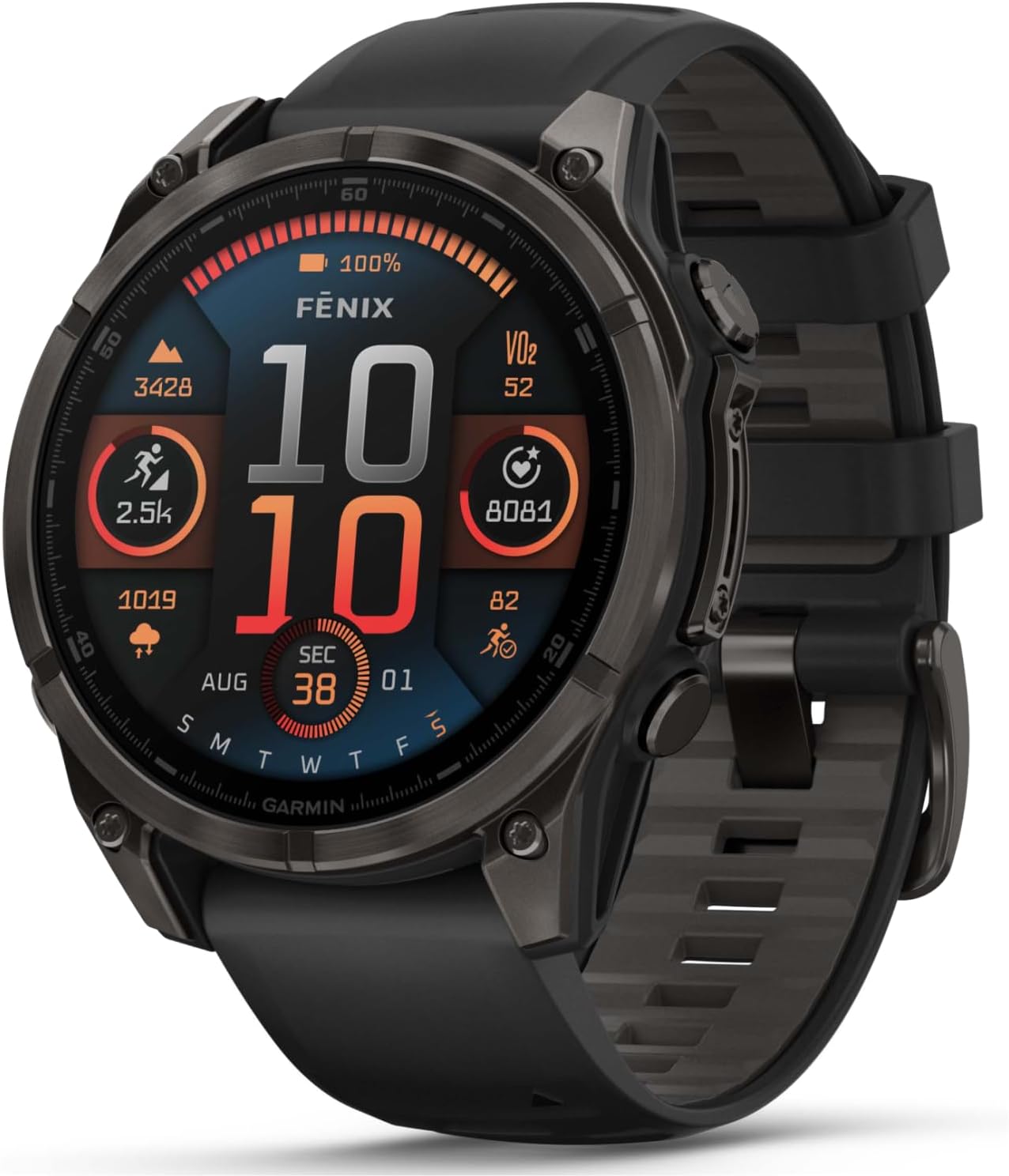 Garmin Fenix 8 – 47 mm, AMOLED Sapphire Multisport GPS Smartwatch,Carbon Gray DLC Titanium with Black/Pebble Gray Silicone, Built-in LED Flashlight Black Earbuds Bundle