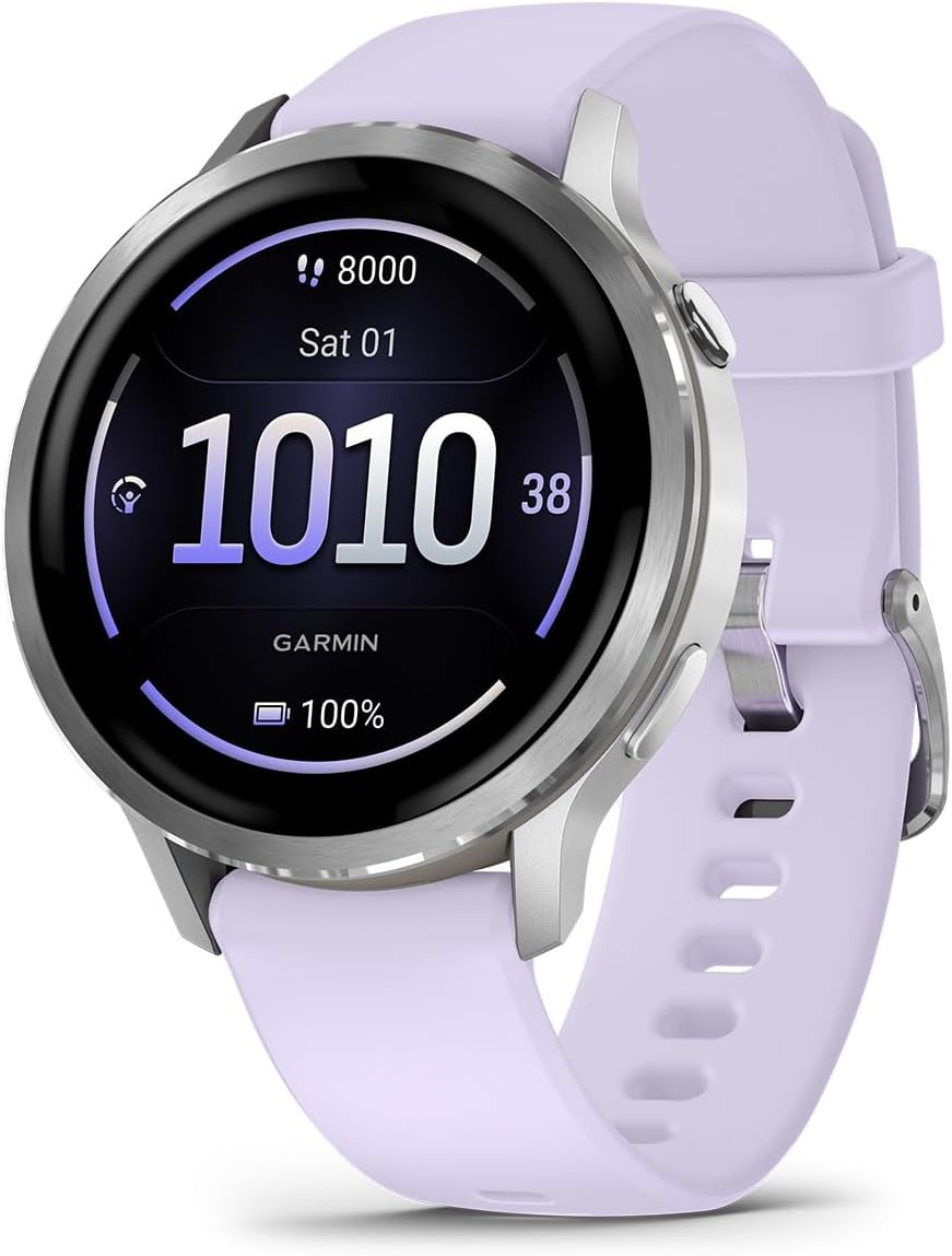 PlayBetter Garmin Venu 4 (Silver/Periwinkle, 41mm) Fitness GPS Smartwatch Bundle - AMOLED Display, Built-in Flashlight, Long Battery Life Portable Charger & HD Screen Protectors