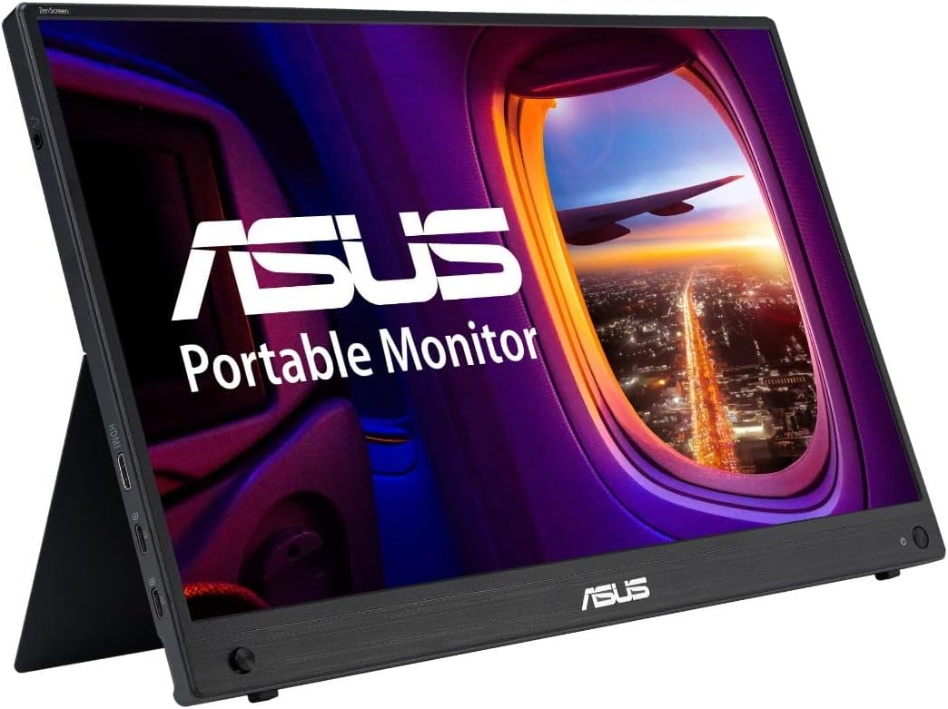 ASUS ZenScreen 15.6' 1080P Portable USB-C Monitor (MB16AHG) - Full HD, IPS, 144Hz, Mini-HDMI, Freesync Premium™, Ergo Kickstand, Eye Care, Blue Light Filter, Tripod Mountable, Protective Sleeve