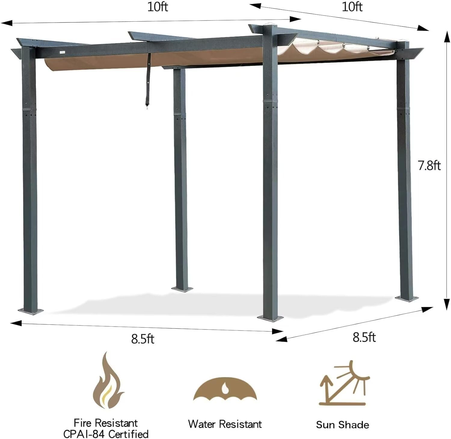 Domi Outdoor Living 10' X 10' Outdoor Retractable Pergola with Weather-Resistant Canopy Aluminum Garden Pergola Patio Grill Gazebo for Courtyard