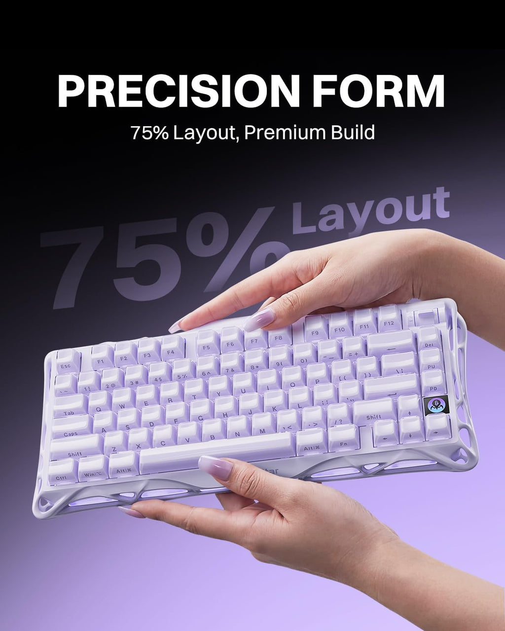 GravaStar Mercury K1 Purple 75% Wireless Mechanical Keyboard – Tri-Mode BT5.0/2.4GHz/USB-C Gaming Keyboard, Jelly Keycaps, Linear Switches, RGB Backlit Creamy Keyboard for PC/Mac, Cute & Stylish