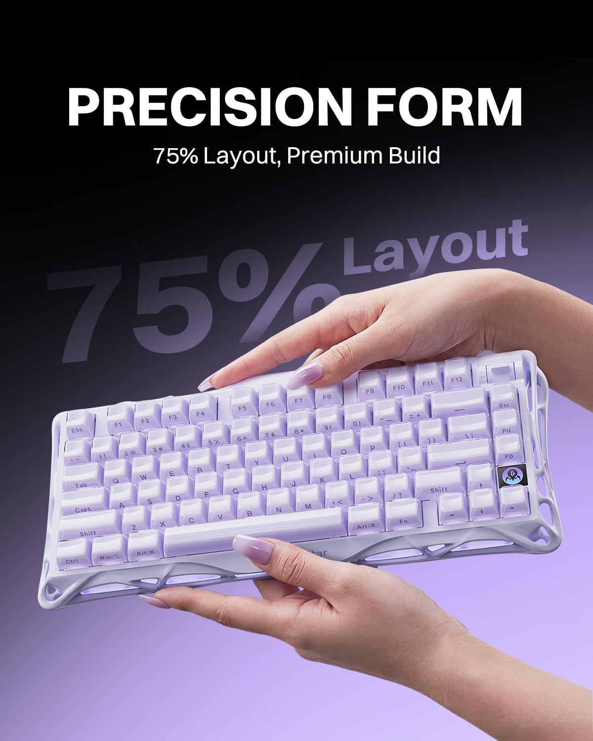 GravaStar Mercury K1 Purple 75% Wireless Mechanical Keyboard – Tri-Mode BT5.0/2.4GHz/USB-C Gaming Keyboard, Jelly Keycaps, Linear Switches, RGB Backlit Creamy Keyboard for PC/Mac, Cute & Stylish