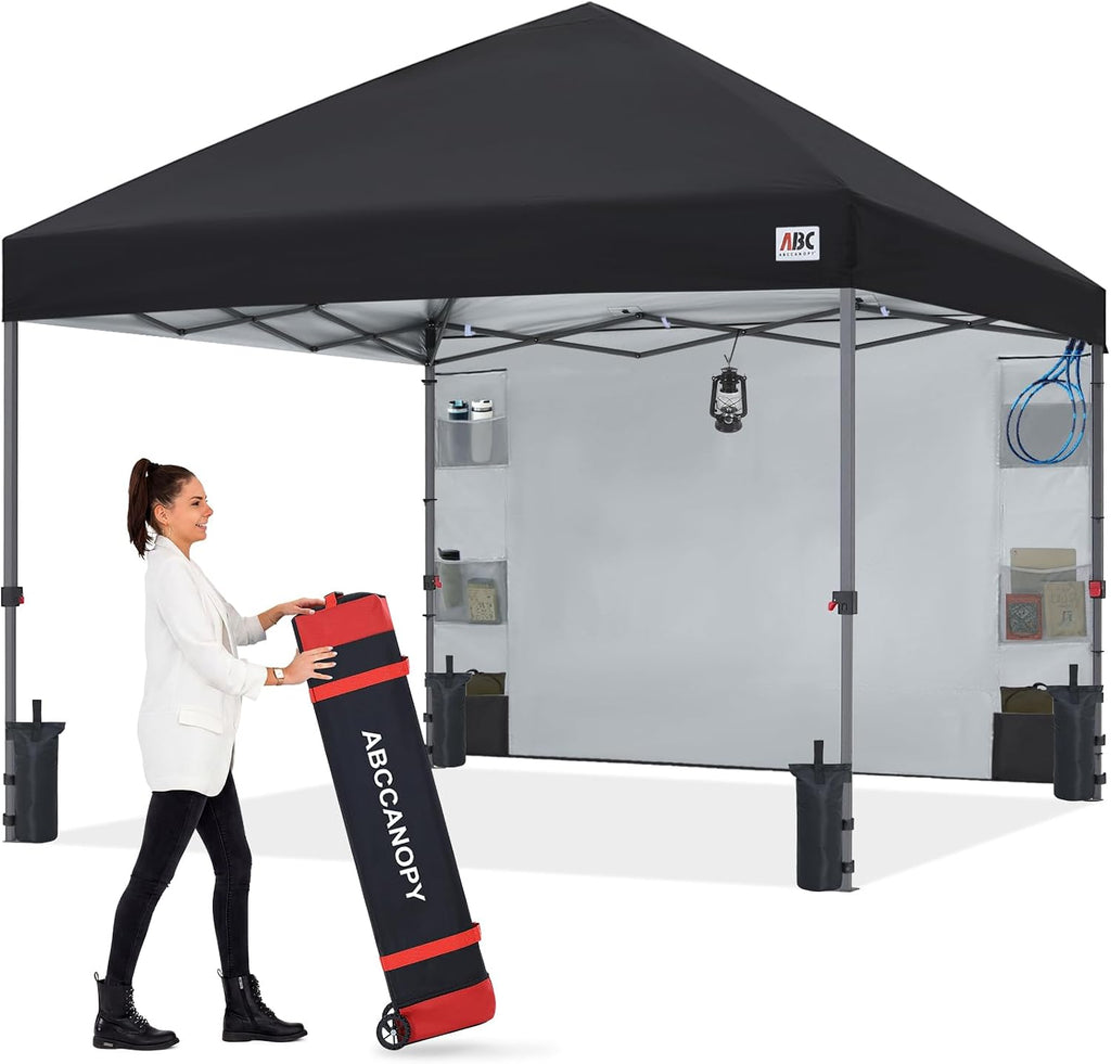 ABCCANOPY Pop Up Canopy with Sidewall,10x10 Outdoor Canopy Tent with Storage Sidewall for Commercial Events with 4 Weights (Black)