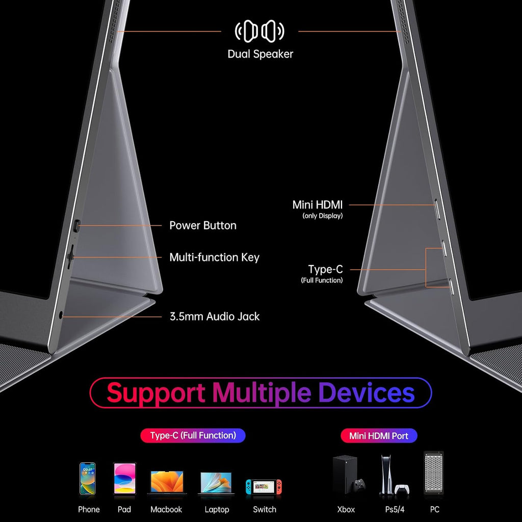 Anyuse 4K Portable Monitor 15.6' 3840x2160 UHD USB-C HDMI Laptop Monitor, 100% RGB IPS Computer Gaming Display HDR Travel Monitor w/Speakers & Smart Cover for Laptop Xbox PS5 Switch PC Phone