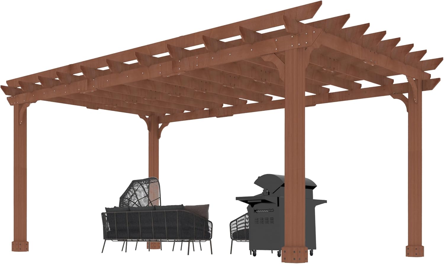 Yardenaler 12 x16 FT Wooden Pergola, Cedar Wood Gazebo with Flat Roof, Outdoor Garden Shelter with Stakes Included, Patio, Deck, Backyard, Lawn
