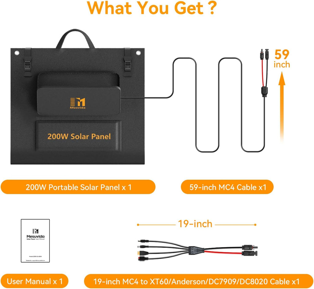 200 Watt Solar Panel IP68 Waterproof ETFE Coating Portable 24V MC4 Output Foldable Solar Panels for Power Stations Solar Generator Camping Off-Grid RV Emergency Backup Hurricane