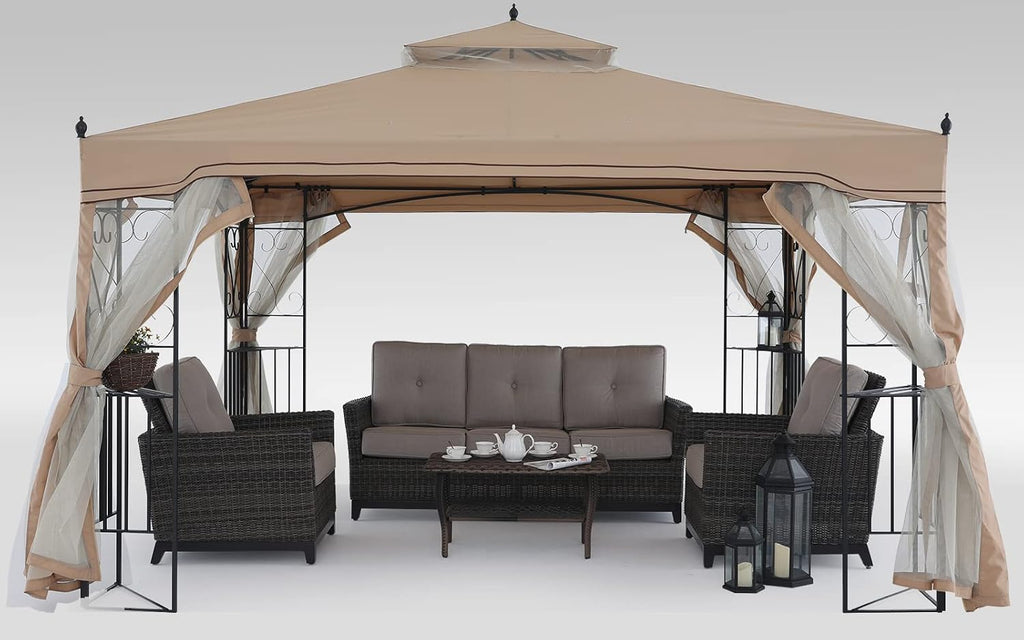 MASTERCANOPY Patio Gazebo with Netting Screen Walls for Lawn, Garden, Backyard and Deck Gray (10x10,Beige)