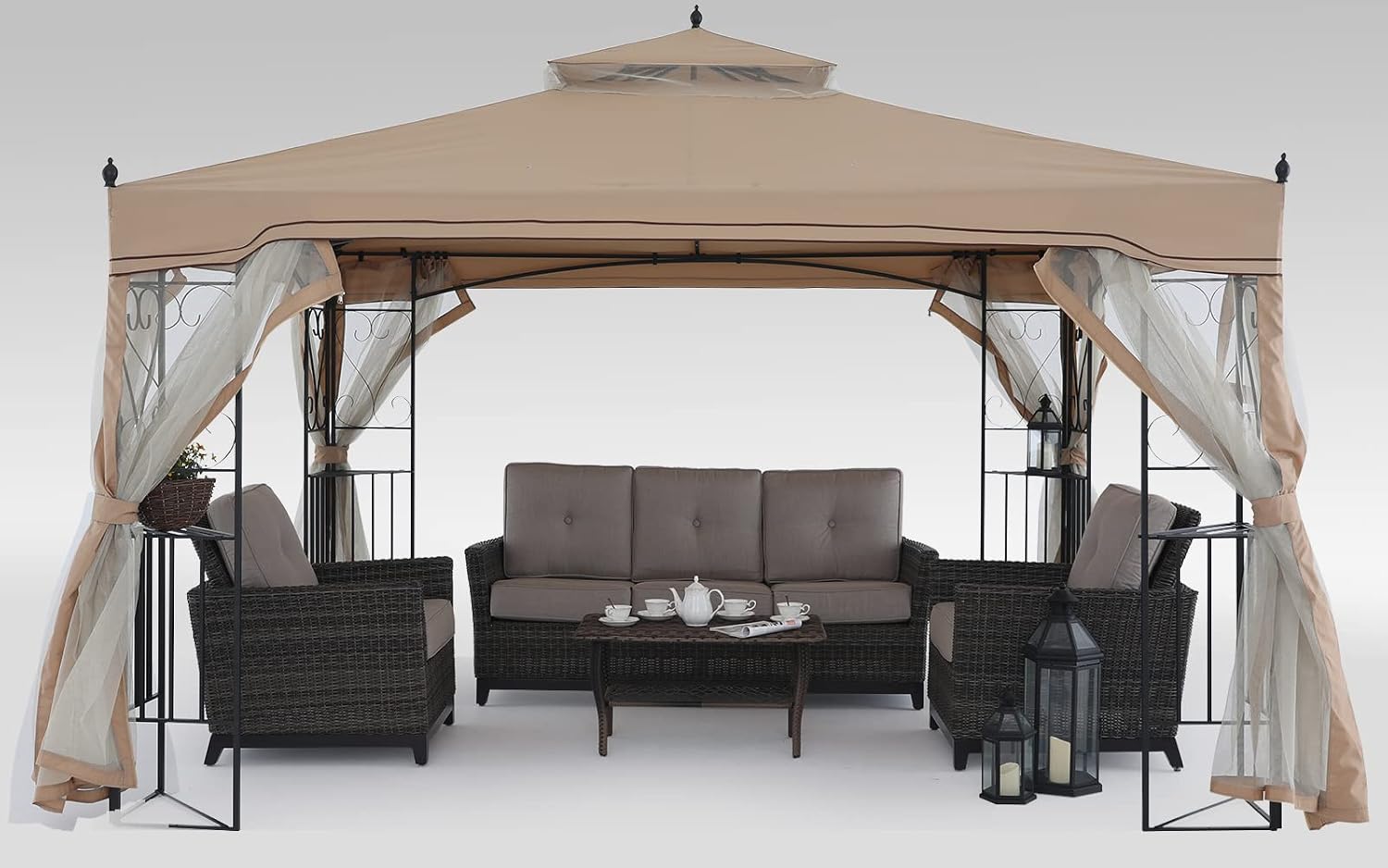 MASTERCANOPY Patio Gazebo with Netting Screen Walls for Lawn, Garden, Backyard and Deck Gray (10x10,Beige)
