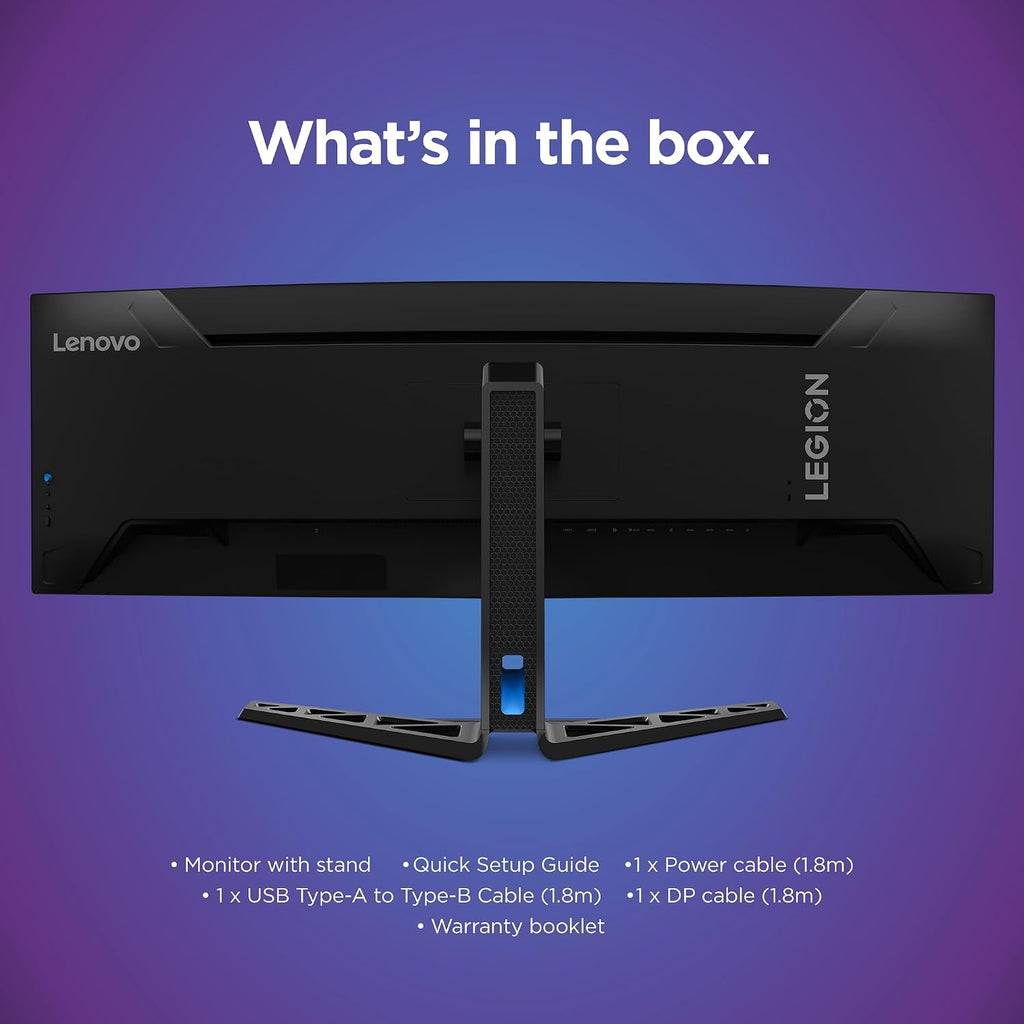 Lenovo Legion R45w-30 Gaming Monitor, 44.5' 32:9 Curved, DualQHD Resolution, 170Hz Refresh, 1ms MPRT, AMD FreeSync Premium Pro, HDR400, KVM, USB-C, RJ45, Lift/Tilt/Swivel Stand, 450 nits, Black