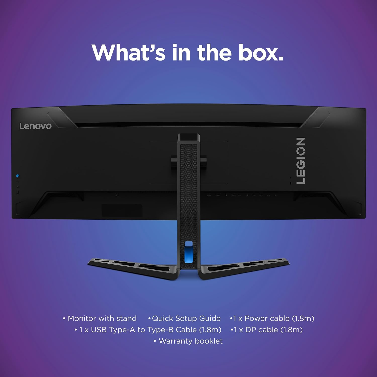 Lenovo Legion R45w-30 Gaming Monitor, 44.5' 32:9 Curved, DualQHD Resolution, 170Hz Refresh, 1ms MPRT, AMD FreeSync Premium Pro, HDR400, KVM, USB-C, RJ45, Lift/Tilt/Swivel Stand, 450 nits, Black