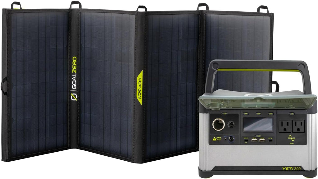 Goal Zero Yeti Portable Power Station, Yeti 300 + Nomad 50 Solar Generator, 297 Watt Hour LiFePO4 Battery, Water resistant & Dustproof Solar Generator For Outdoors, Camping, Tailgating, & Home