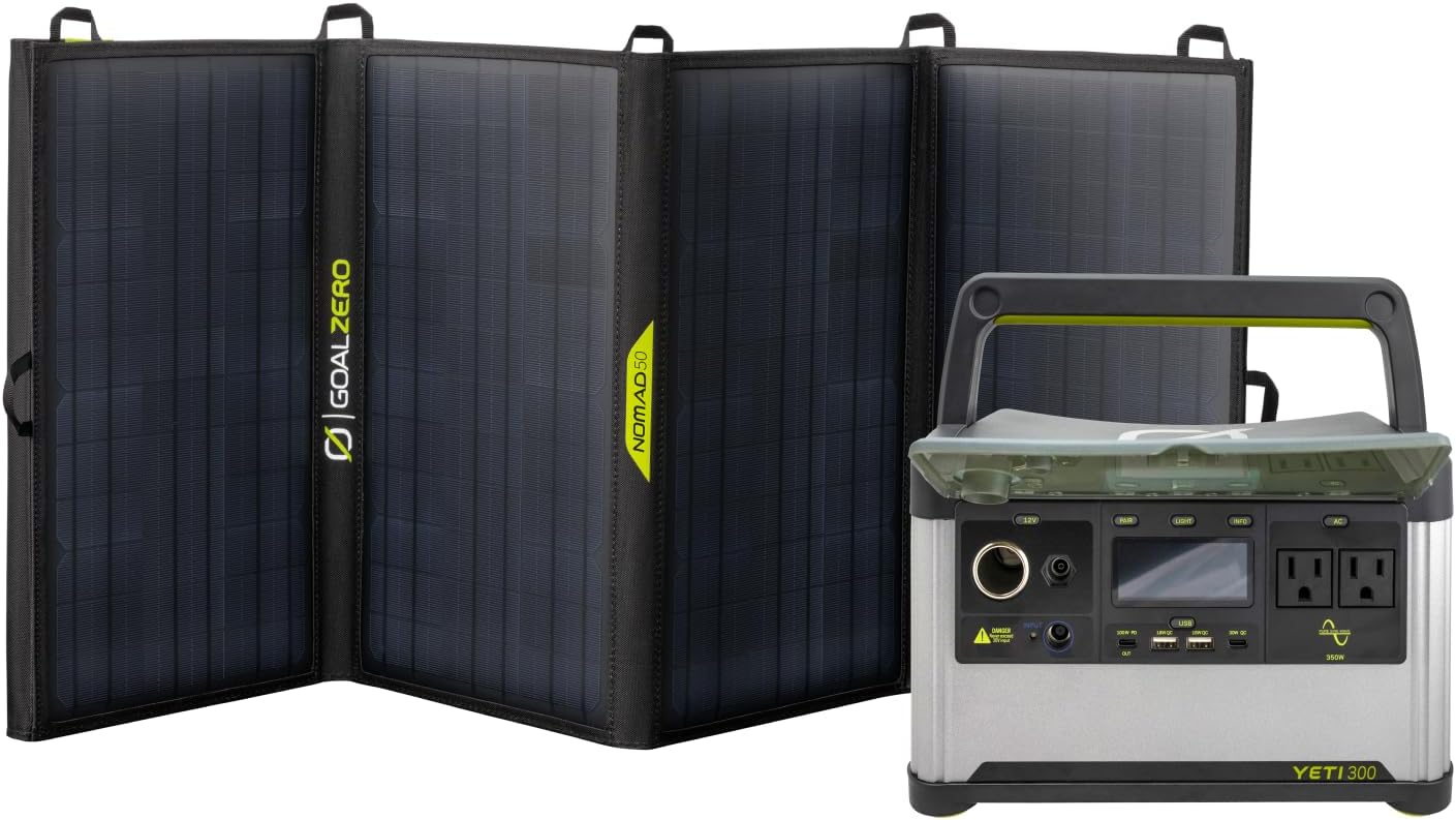 Goal Zero Yeti Portable Power Station, Yeti 300 + Nomad 50 Solar Generator, 297 Watt Hour LiFePO4 Battery, Water resistant & Dustproof Solar Generator For Outdoors, Camping, Tailgating, & Home