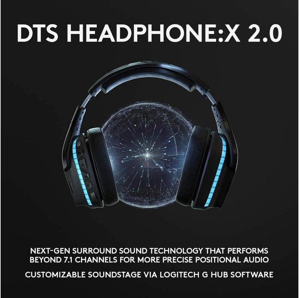 Logitech G935 Wireless DTS:X 7.1 Surround Sound LIGHTSYNC RGB PC Gaming Headset - Black, blue (Renewed)