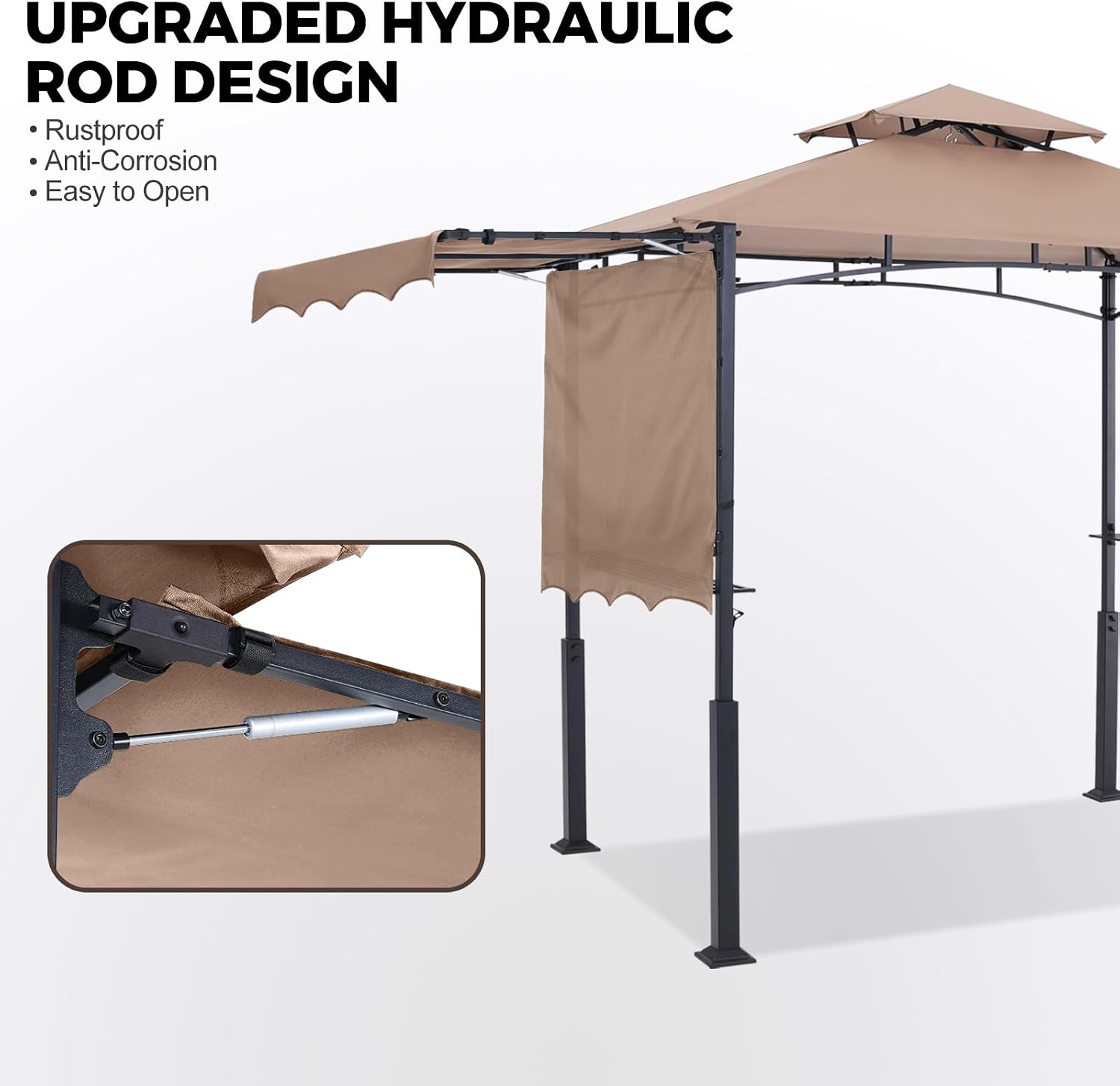 ABCCANOPY Grill Gazebo with 2 Side Awnings - 14x5 Outdoor BBQ Canopy Shelter with 2 Led Lights for Patio Backyard Grilling (Khaki)