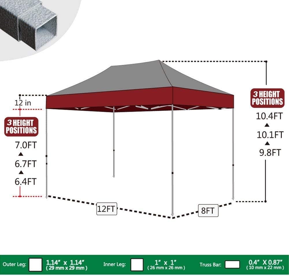 Eurmax USA 8x12ft Pop Up Canopy, Commercial Instant Tent for Outdoor Events, Patented No-Tip Rolling Storage Bag with 4 Sandbags, UV & Water Resistant, Heavy Duty Portable Shelter Gazebo,Forest Green
