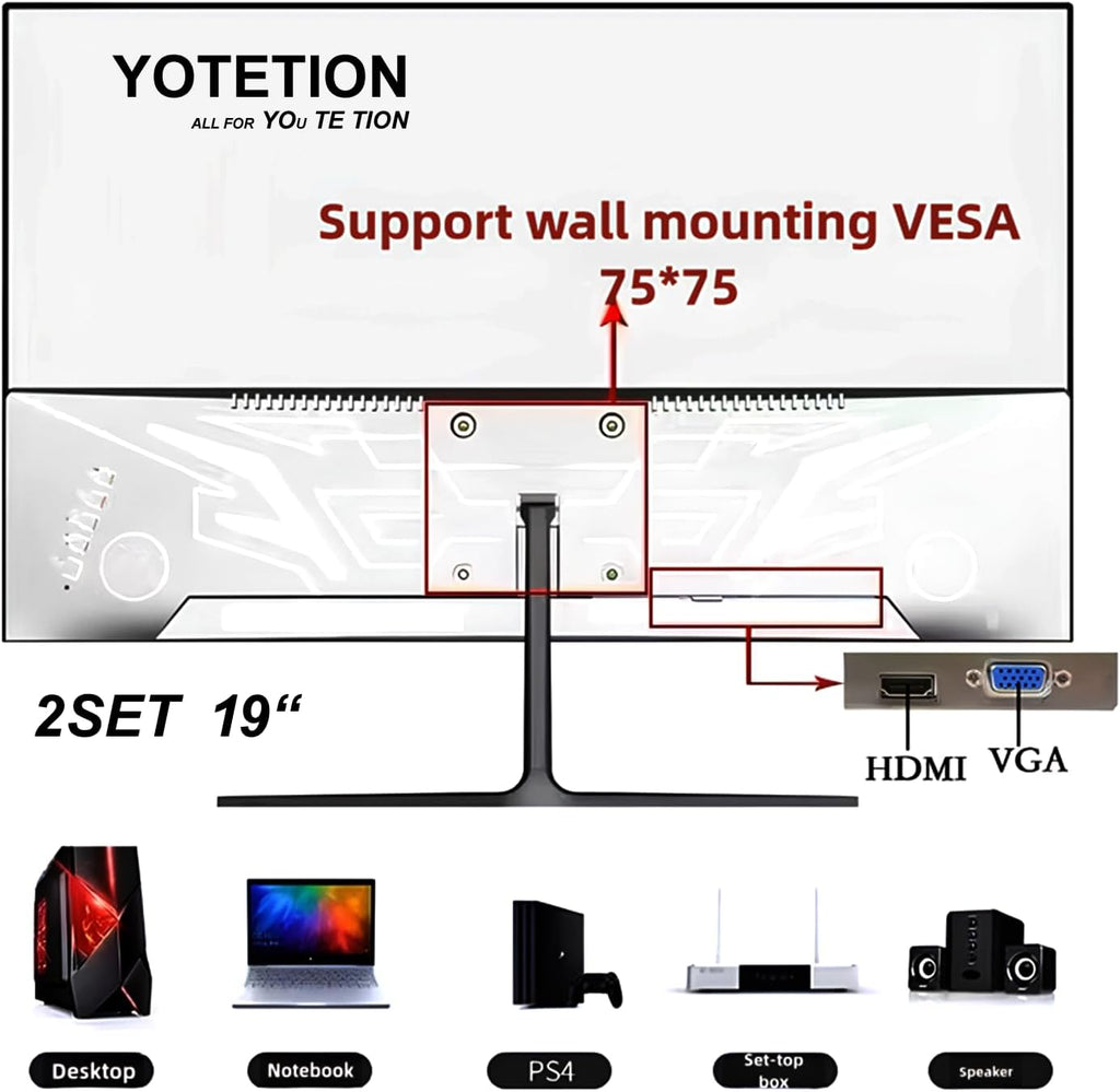 19-inch Full HD 75Hz Small Thin Monitor for laptops, Computers and desktops, HD+ 1440 x 900p, Anti-Glare, LED Display, VGA/HDMI Connection