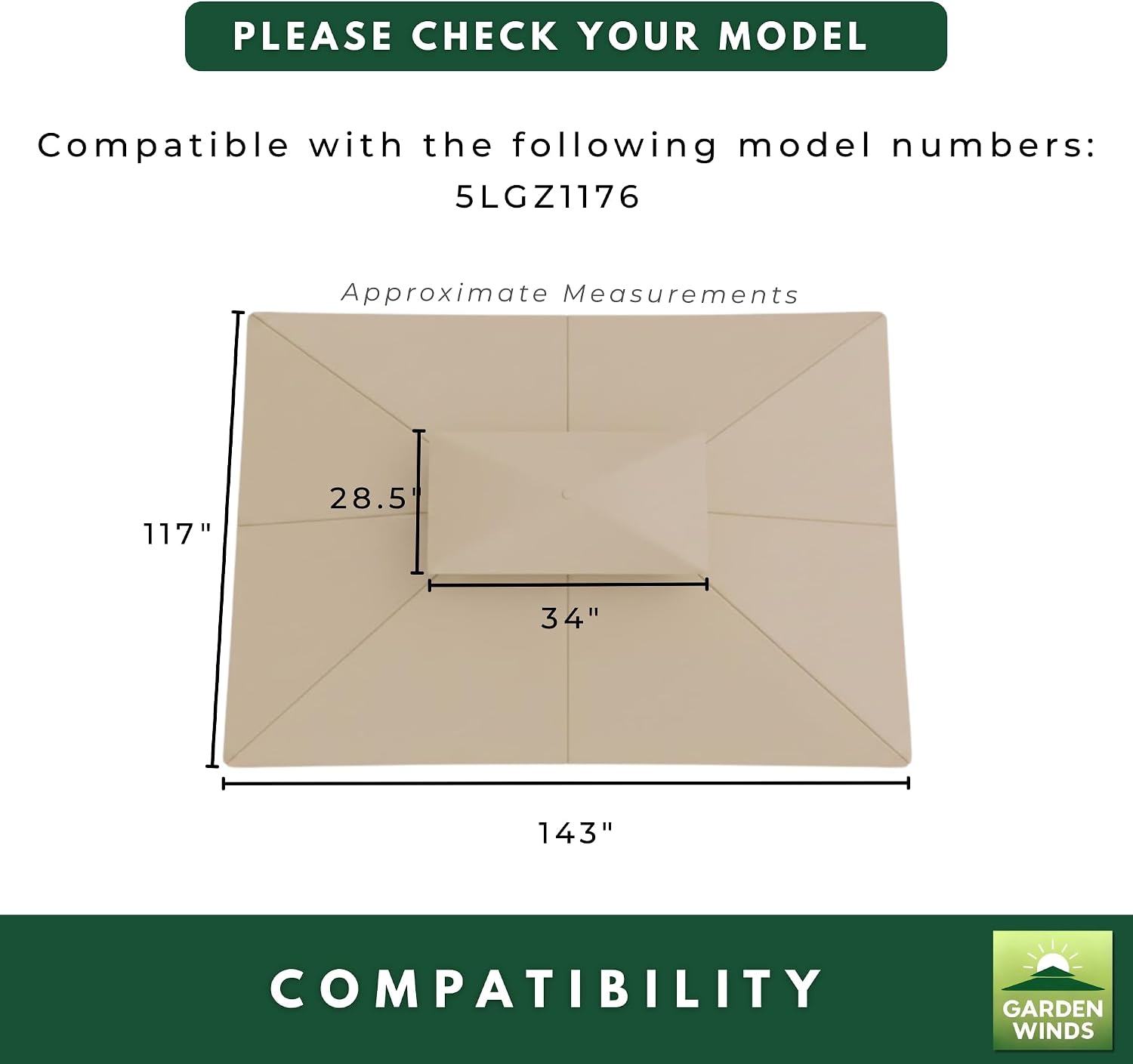 Garden Winds Reinforced RipLock 350 Replacement Canopy Top Cover Compatible with La Palma I and II 10' x 12' Gazebos Models 5LGZ6530-5, 5LGZ6530 - Beige