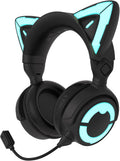 YOWU Cat Ear Headphones 4GS - RGB Gaming Headset with Mic & 2.4G USB/Type C Dongle for PC/PS4/PS5/XBOX/Switch, Wired/Wireless Bluetooth Headphones(Black)