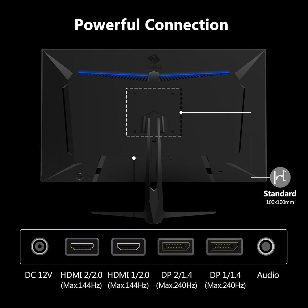 Z-Edge 27 Inch 240Hz Gaming Monitor, 2K QHD 1440P, Fast IPS Computer Monitor, 1ms MPRT, 120% sRGB, 400nits, UG27QS 2X DP 1.4 Ports and 2X 2.0 HDMI Ports