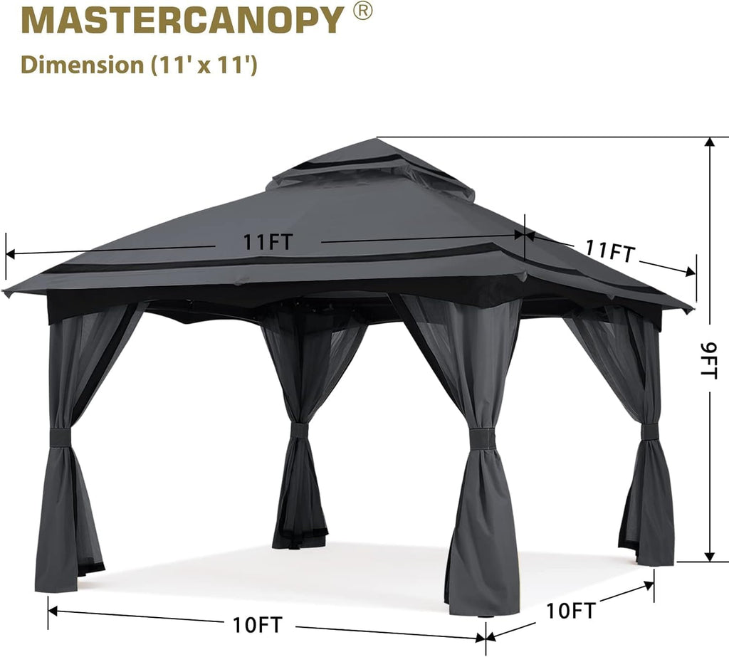 MASTERCANOPY 10x10FT Outdoor Patio Gazebo with Mosquito Netting for Backyard, Patio, Garden Dark Grey