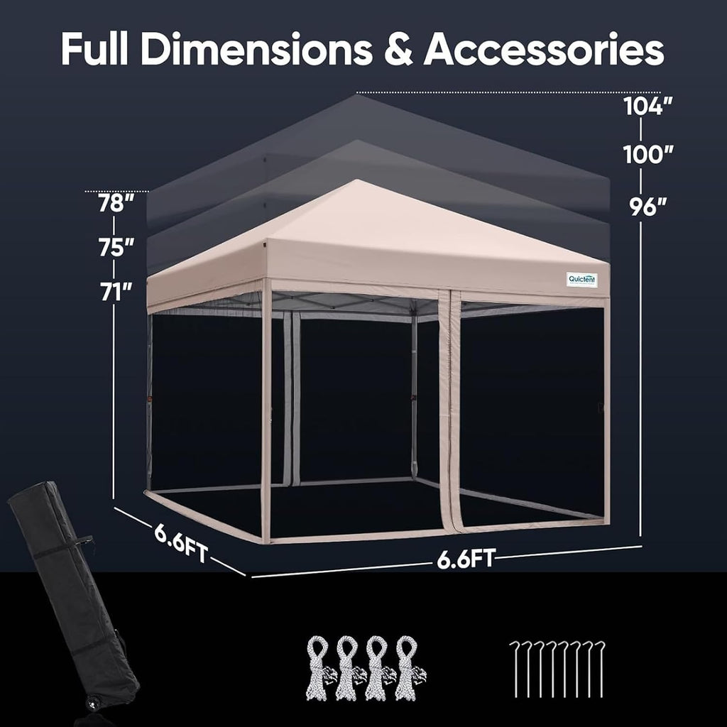 Quictent 6.6'x6.6' Pop up Screened Canopy Tent with Mosquito Netting, Portable Easy up Outdoor Screen House Shelter for Patio, Camping and Picnic, Includes Wheeled Carry Bag