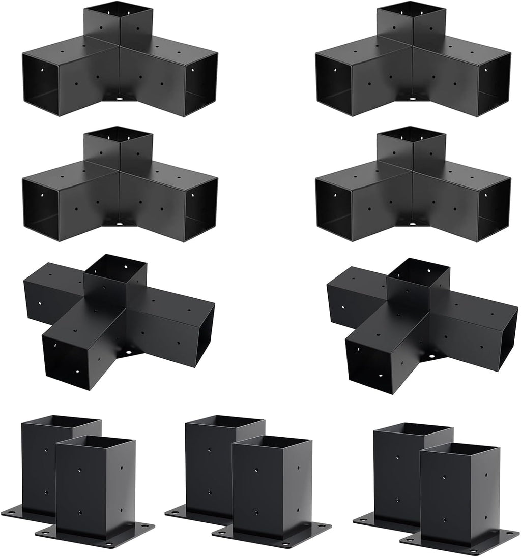 Pergola Kit, Pergola Brackets 3-Way Brackets and 4-Way Brackets Post Base Kit for Woodworks DIY, Wooden Beams for Gazebos, Patio Pergolas, Log Cabin Outdoor Pergola Hardware for 4x4 Lumber