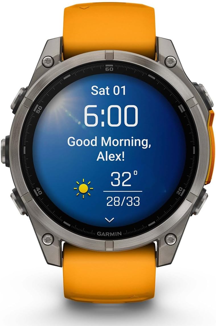 Garmin Fenix 8 AMOLED Sapphire (47mm, Titanium/Spark Orange) Multisport GPS Smartwatch Gift Box Bundle - 1.4' Touchscreen, Built-in LED Flashlight with PlayBetter Charger, Screens, Adapter, Case