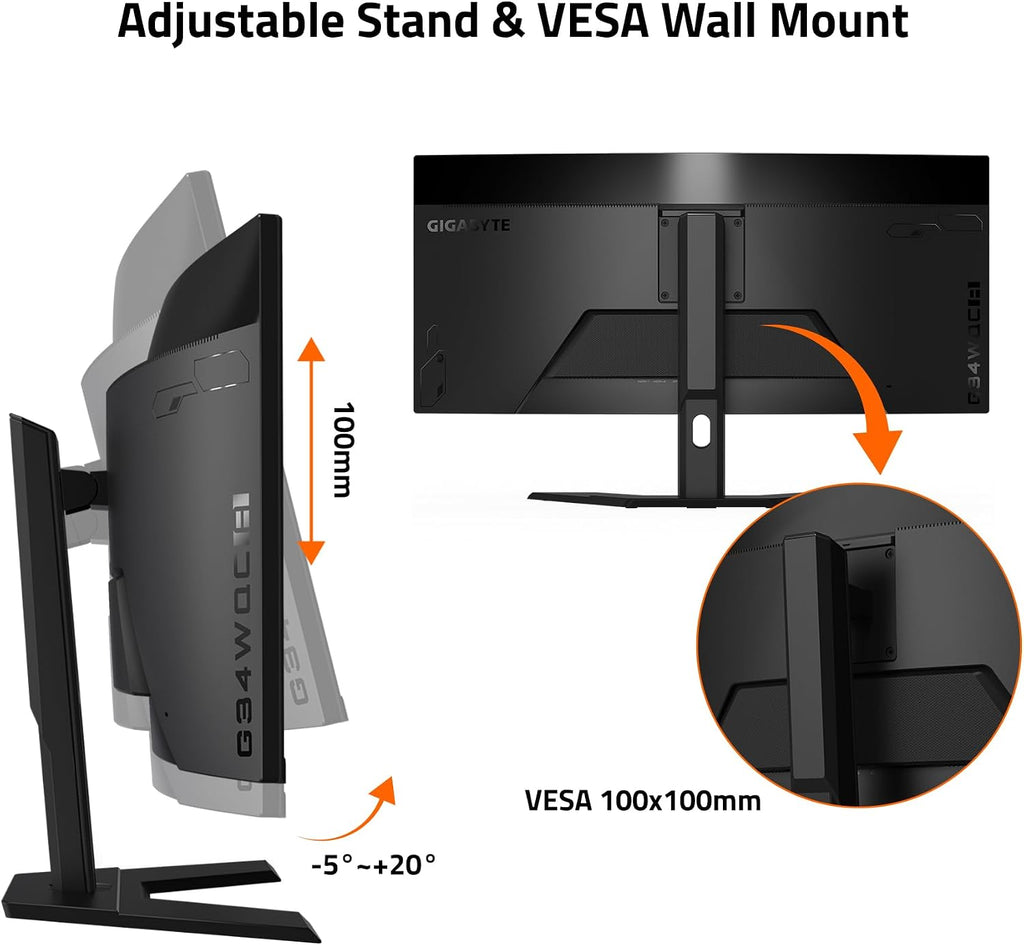GIGABYTE G34WQC Advanced 34' 144Hz Ultra-Wide Curved Gaming Monitor, 3440 x 1440 VA 1500R Display, 1ms (MPRT) Response Time, 90% DCI-P3, VESA Display HDR400, FreeSync Premium, Black (G34WQC A-SA)