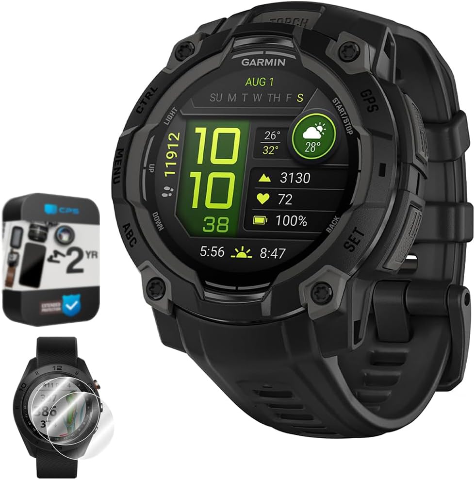 Garmin Instinct 3-45 mm Outdoor GPS Smartwatch, AMOLED, Black with Black Band 010-02936-00 Bundle with 2 YR CPS Enhanced Protection Pack & Deco Essentials 2X Screen Protector