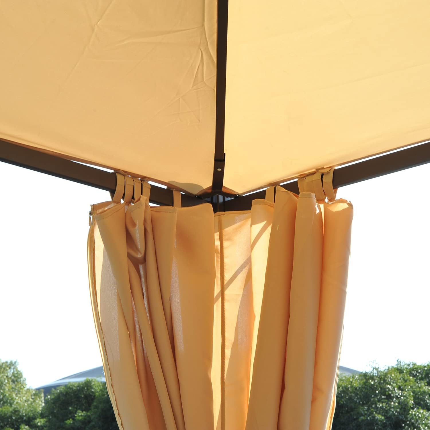Outsunny 10' x 10' Steel Outdoor Patio Gazebo with Polyester Privacy Curtains, Two-Tier Roof for Air, Large Design