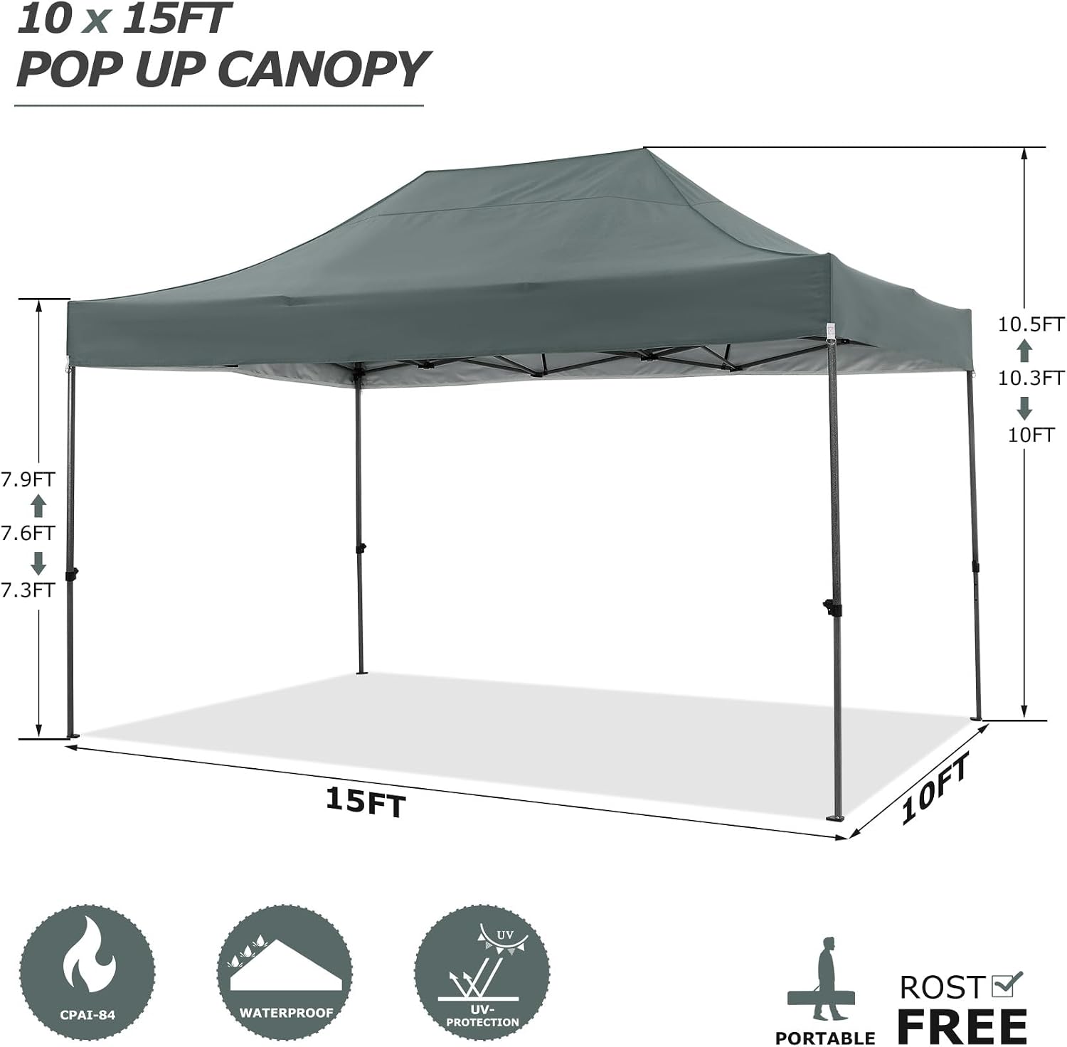 COBIZI 10x15 Pop Up Canopy Without Sidewall,Heavy Duty Canopy UPF 50+ All Season Wind Waterproof Commercial Outdoor Wedding Party Tents for Parties Gazebo with Carry Bag(10 x 15 ft Gray)