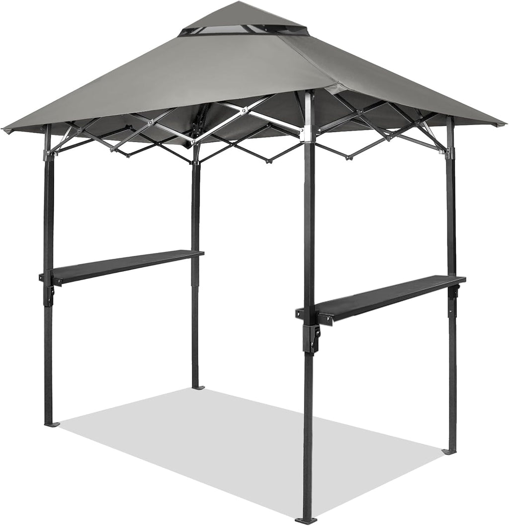 Turtle Life 8'x5' Grill Gazebo - Pop Up Canopy for BBQ and Backyard Patio - Easy Outdoor Barbecue Shade Cover with Double Tier Vented Top & 2 Side Shelves (Drak Gray)